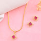 VOJ Gold-Polished Square Shaped Ruby Red Stone Studded Chain Set - Swadesiicart