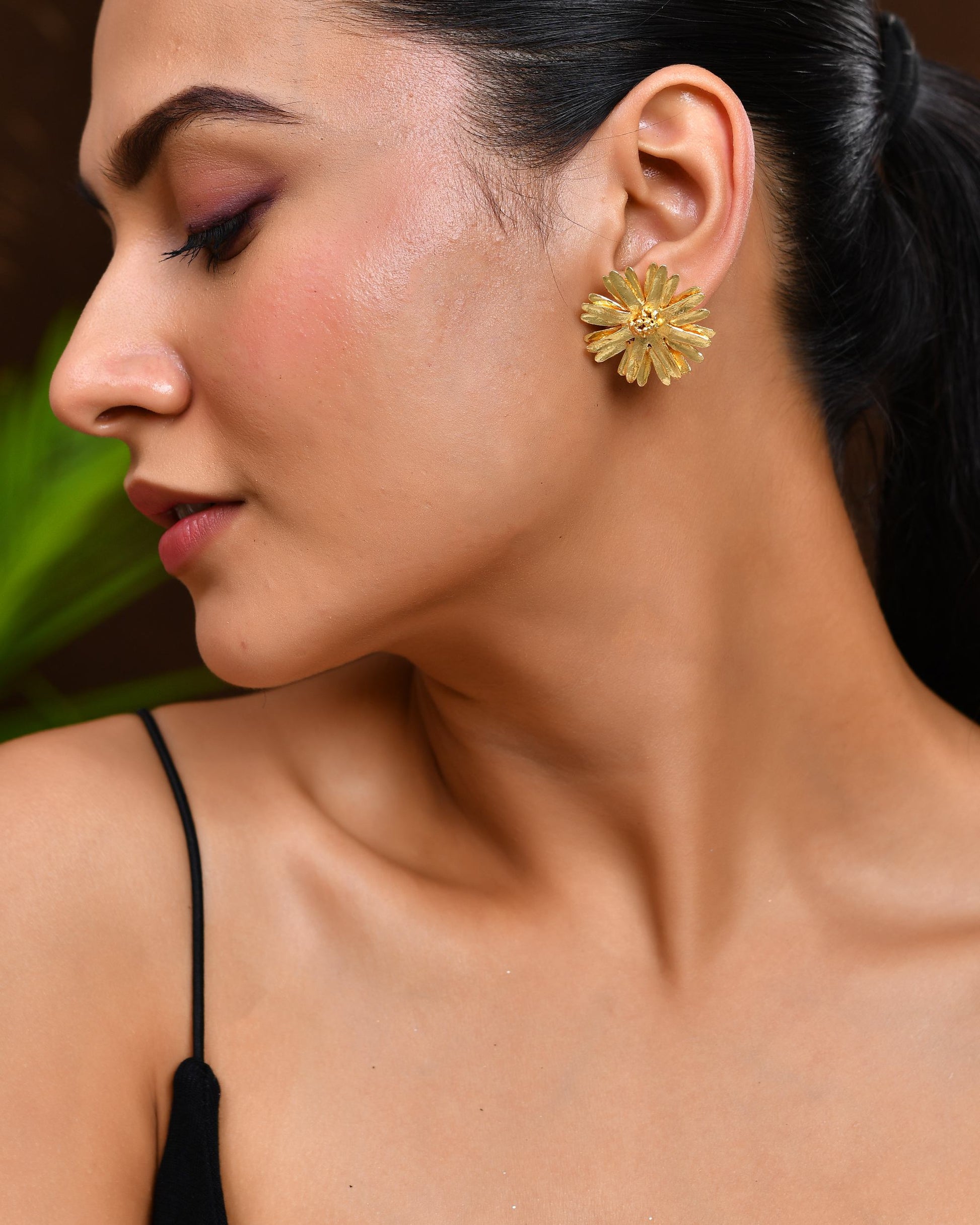 VOJ Gold Polished Anti Tarnish Elegent Floral Shaped Stud Earrings - Swadesiicart