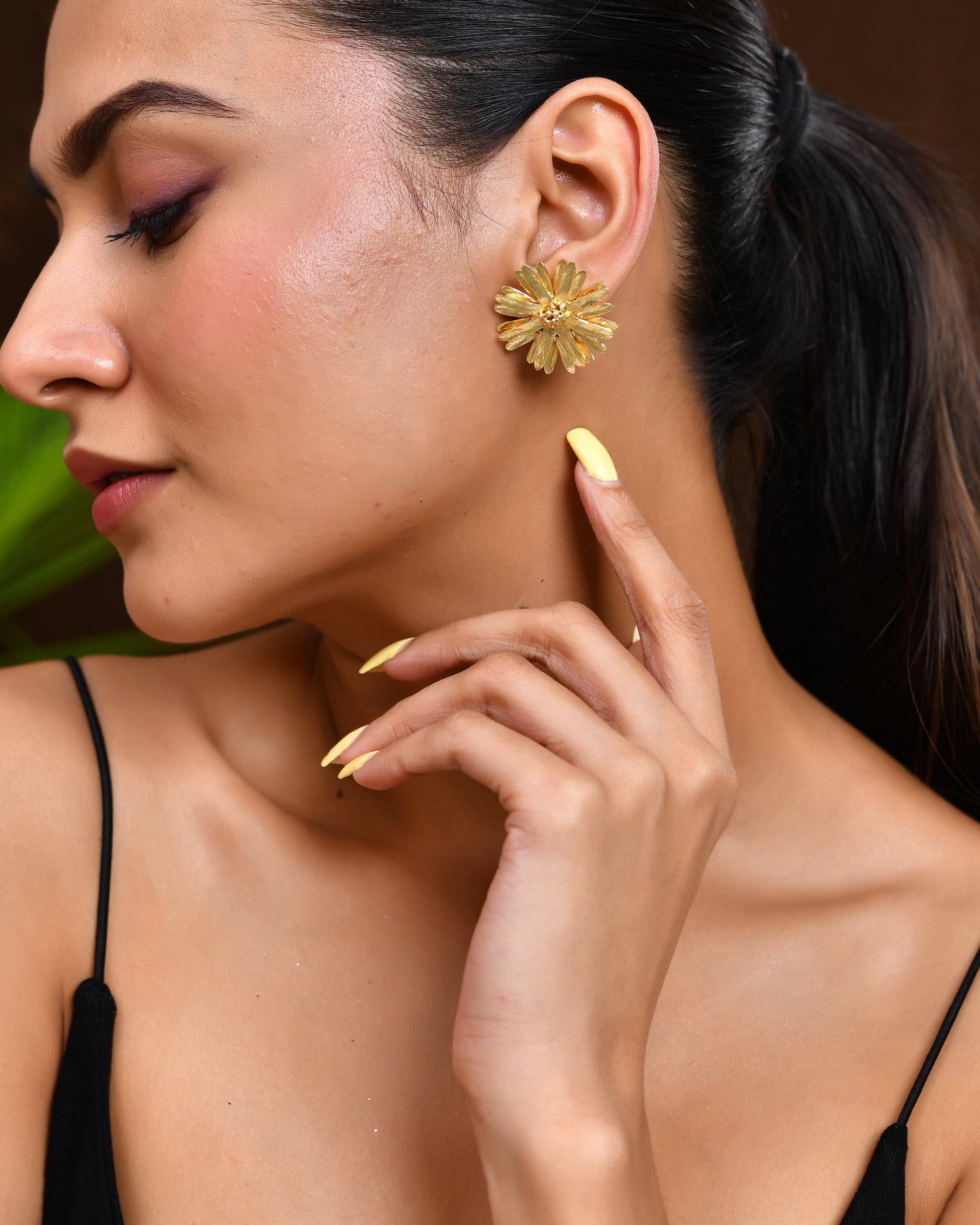 VOJ Gold Polished Anti Tarnish Elegent Floral Shaped Stud Earrings - Swadesiicart