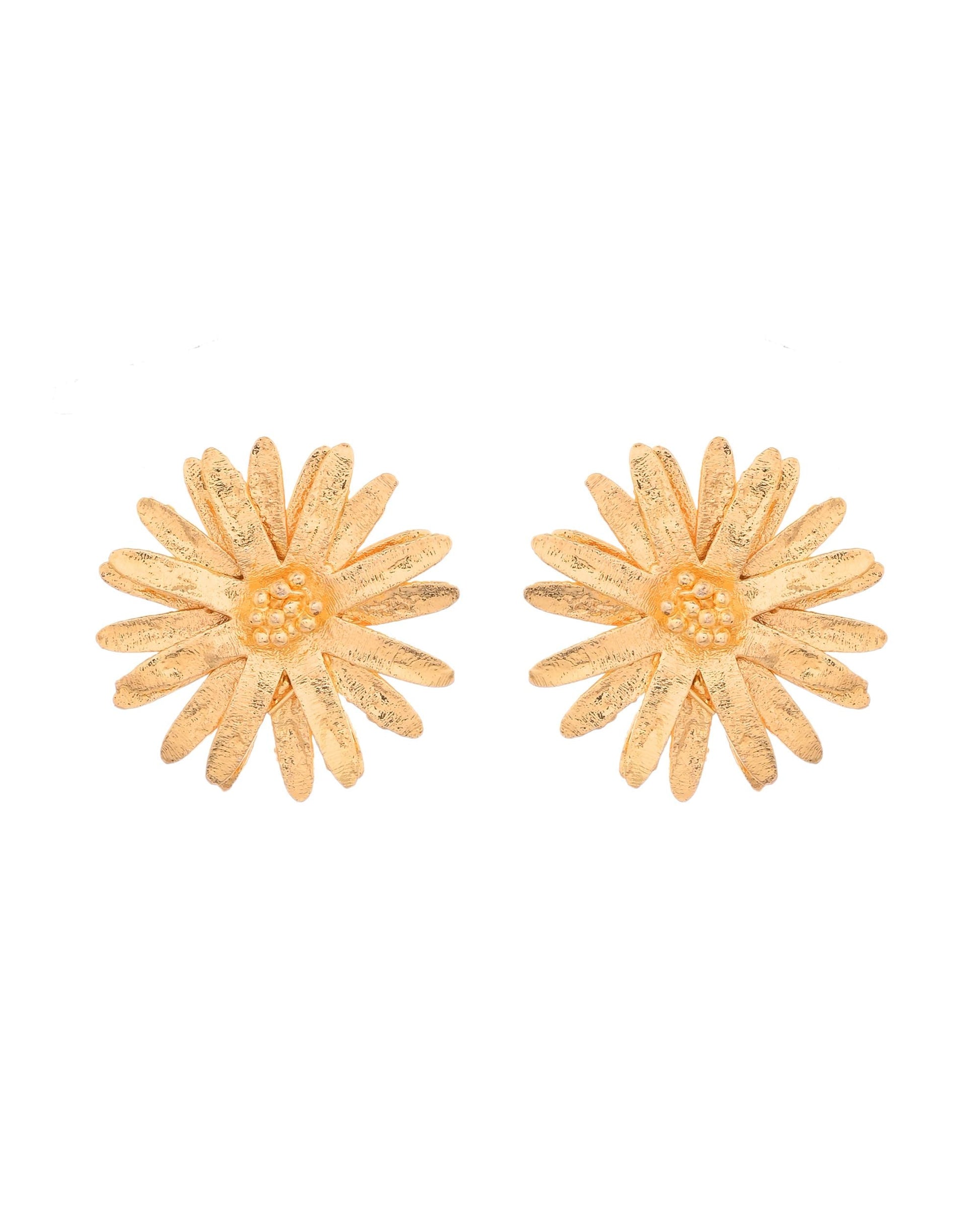 VOJ Gold Polished Anti Tarnish Elegent Floral Shaped Stud Earrings - Swadesiicart