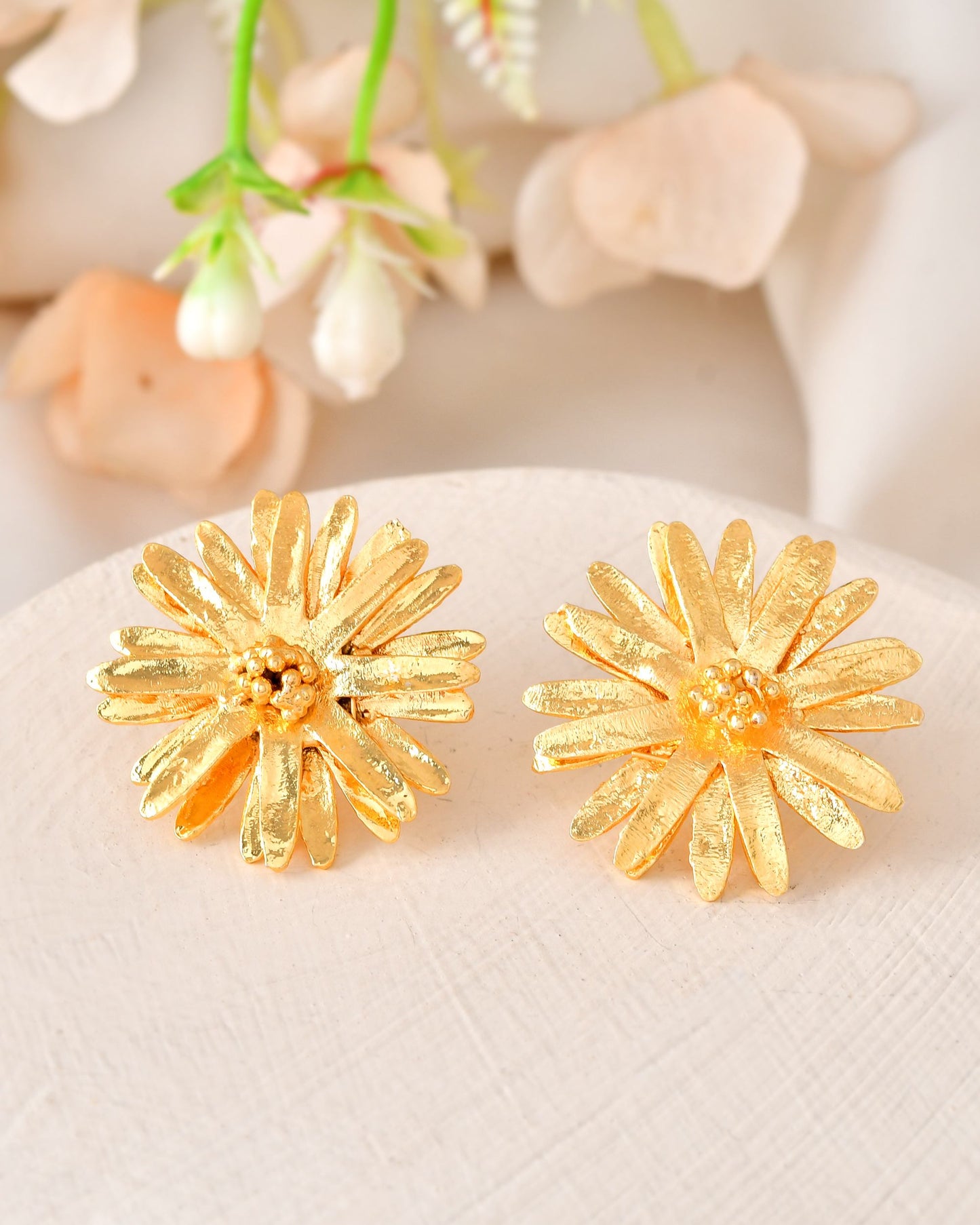 VOJ Gold Polished Anti Tarnish Elegent Floral Shaped Stud Earrings - Swadesiicart