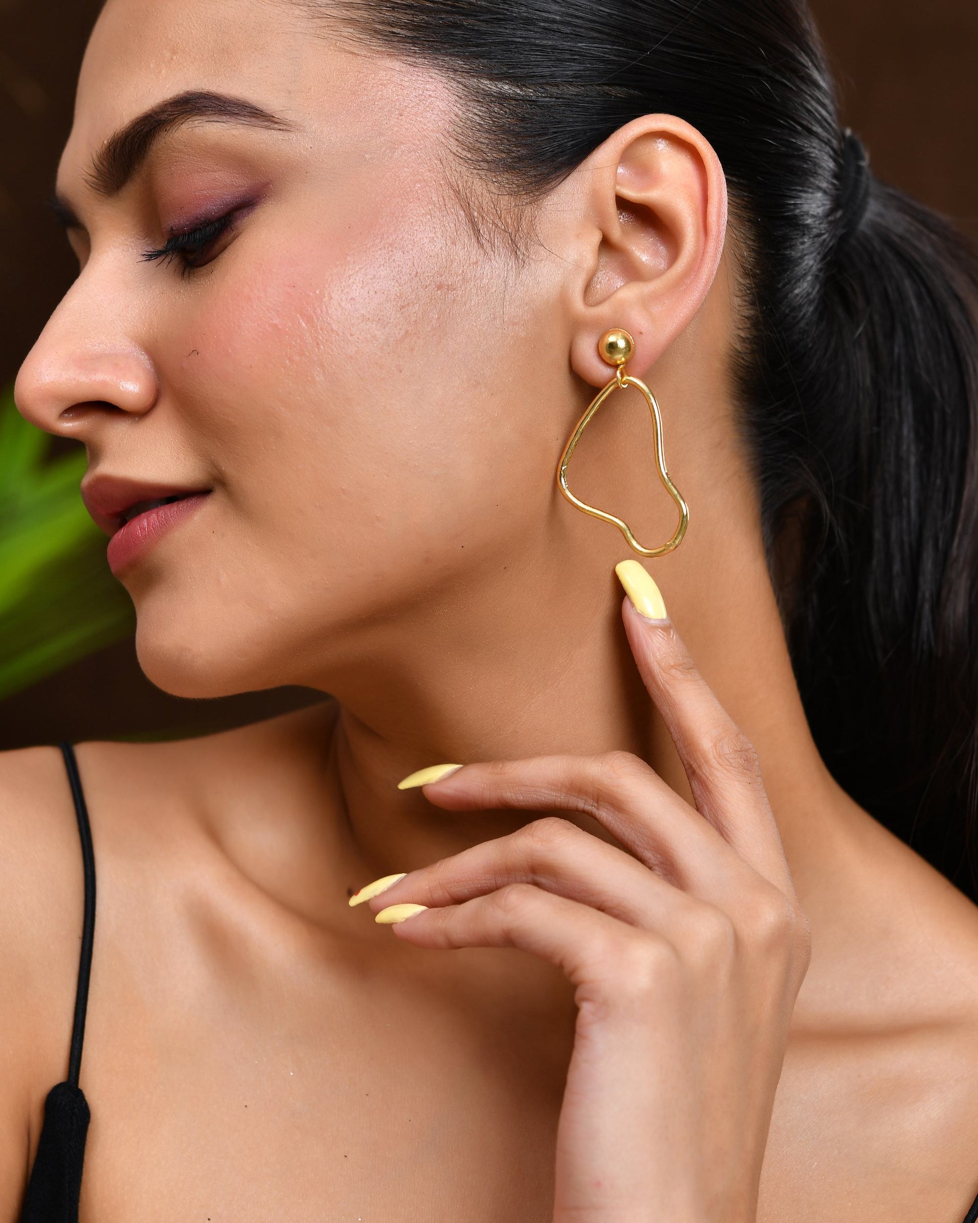 VOJ Gold Polished Anti Tarnish Designer Drop Earrings - Swadesiicart
