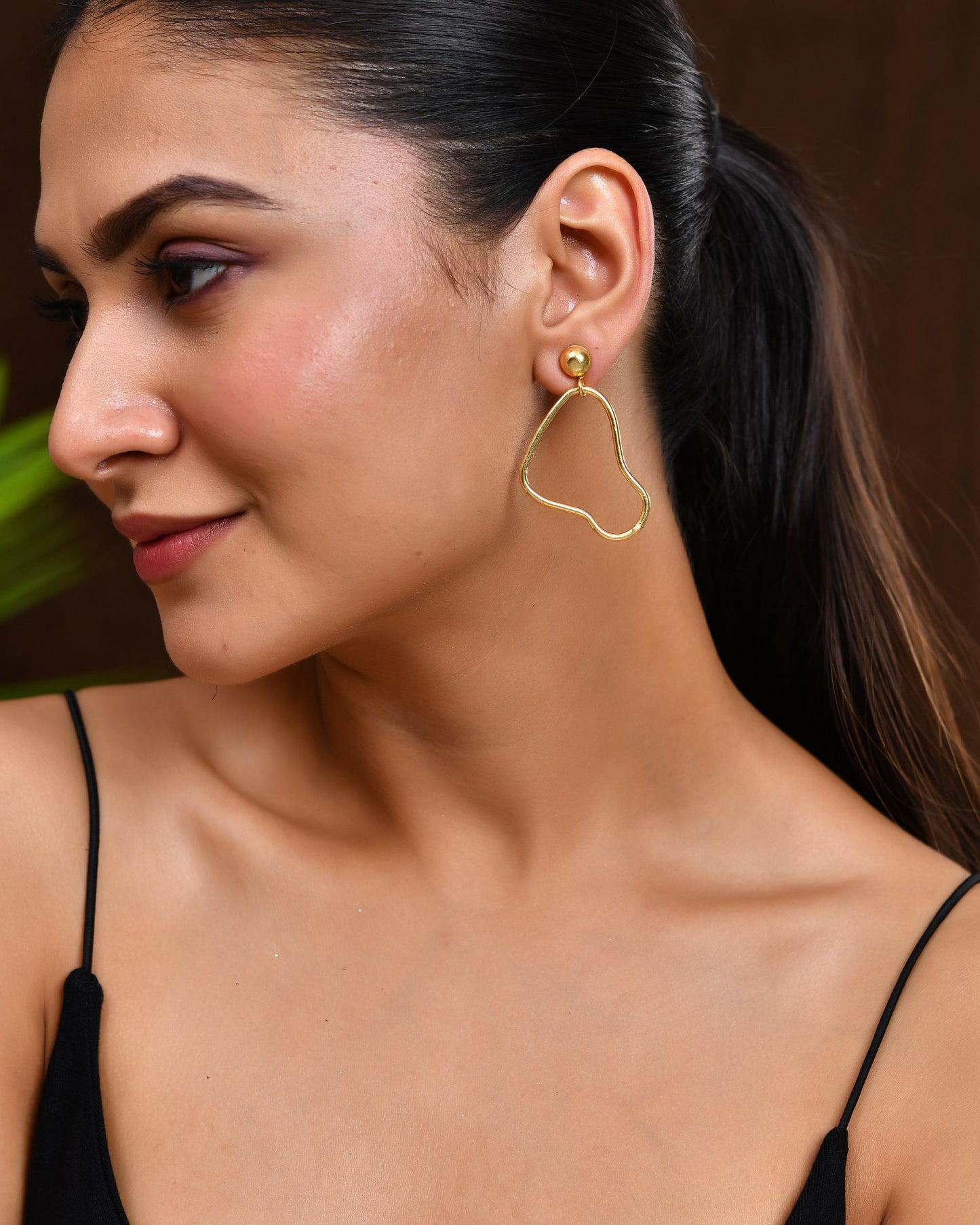 VOJ Gold Polished Anti Tarnish Designer Drop Earrings - Swadesiicart