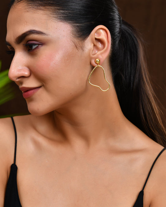 VOJ Gold Polished Anti Tarnish Designer Drop Earrings - Swadesiicart