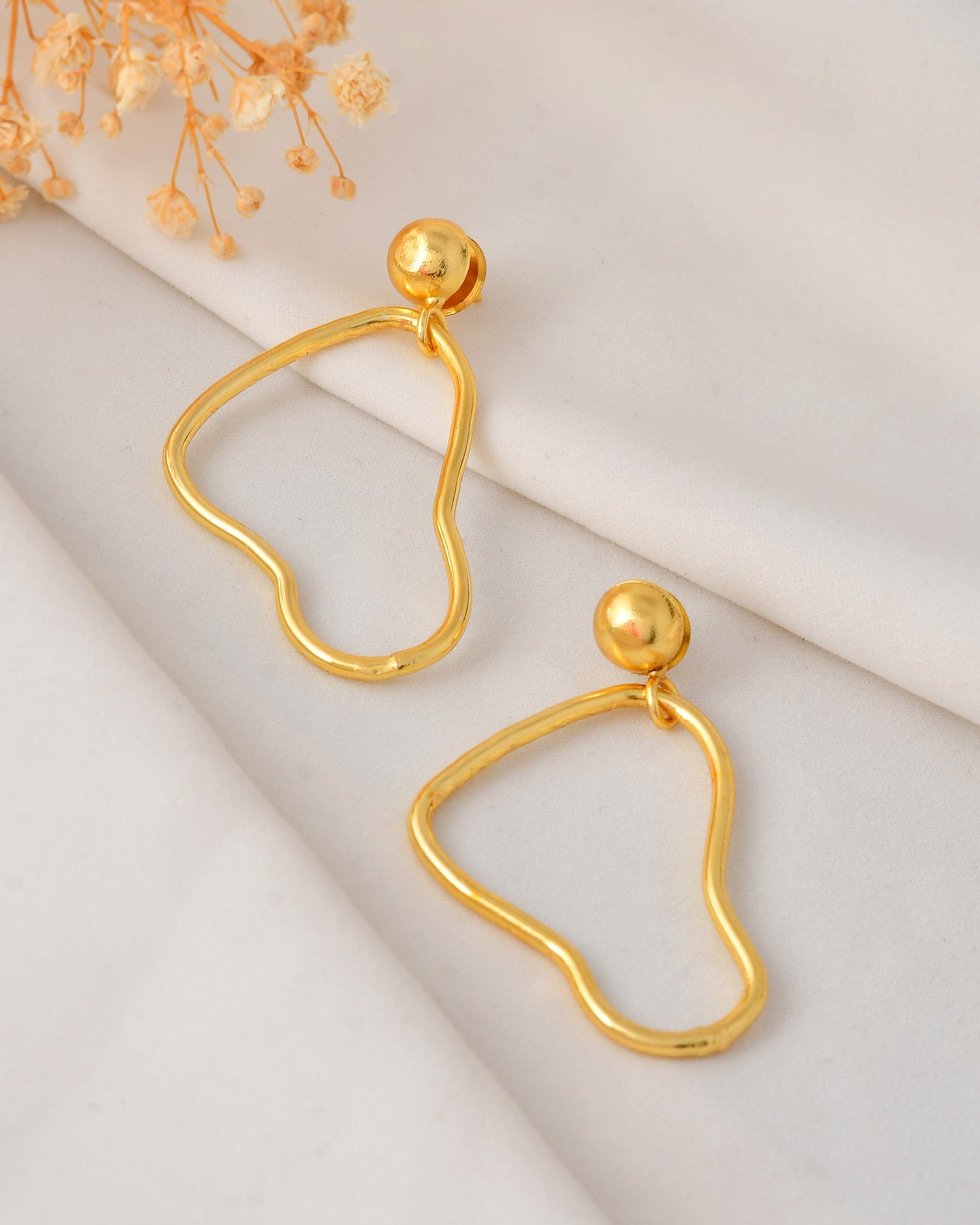 VOJ Gold Polished Anti Tarnish Designer Drop Earrings - Swadesiicart