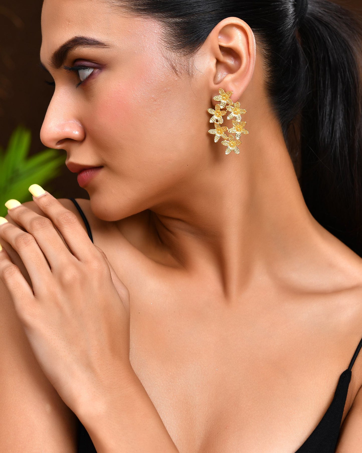 VOJ Gold Polished Floral Designer Earrings - Swadesiicart
