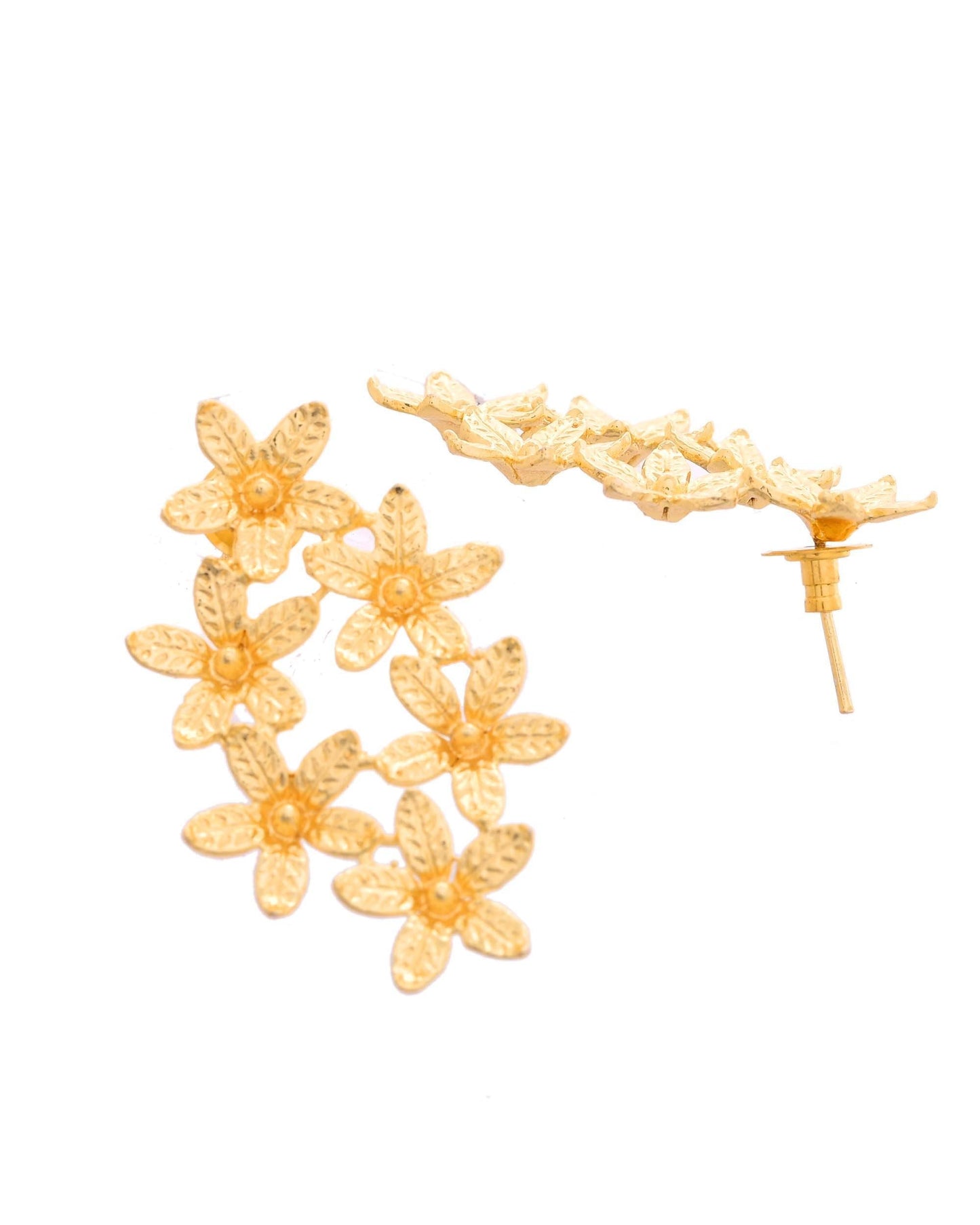 VOJ Gold Polished Floral Designer Earrings - Swadesiicart