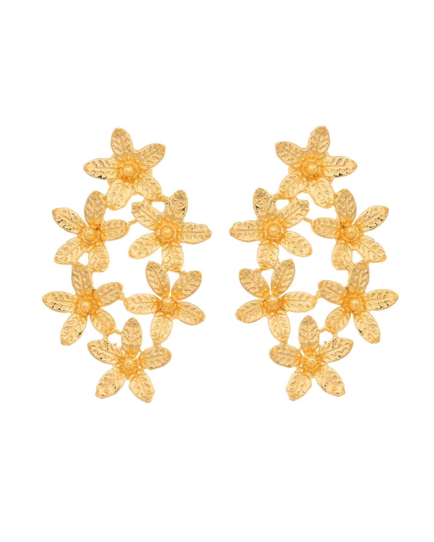 VOJ Gold Polished Floral Designer Earrings - Swadesiicart
