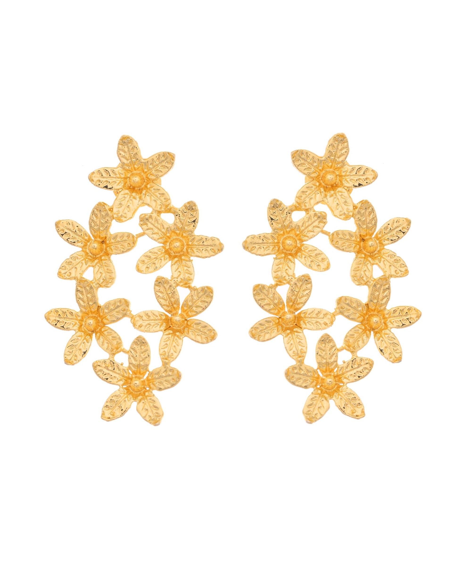 VOJ Gold Polished Floral Designer Earrings - Swadesiicart
