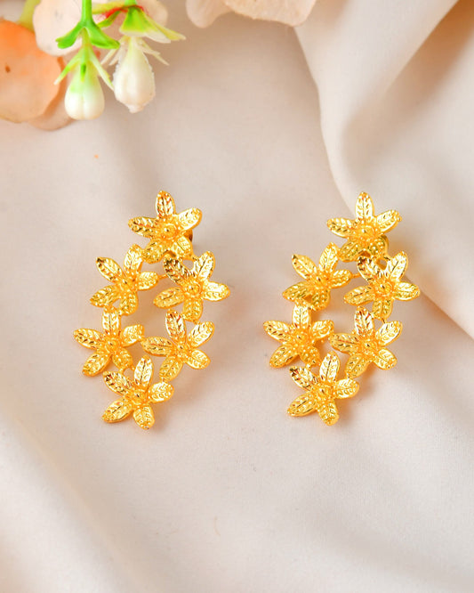 VOJ Gold Polished Floral Designer Earrings - Swadesiicart