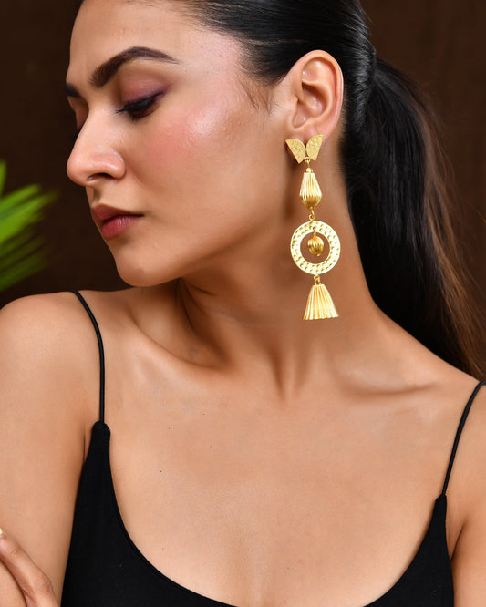VOJ Gold Polished Designer Anti Tarnish Big Drop Earrings - Swadesiicart