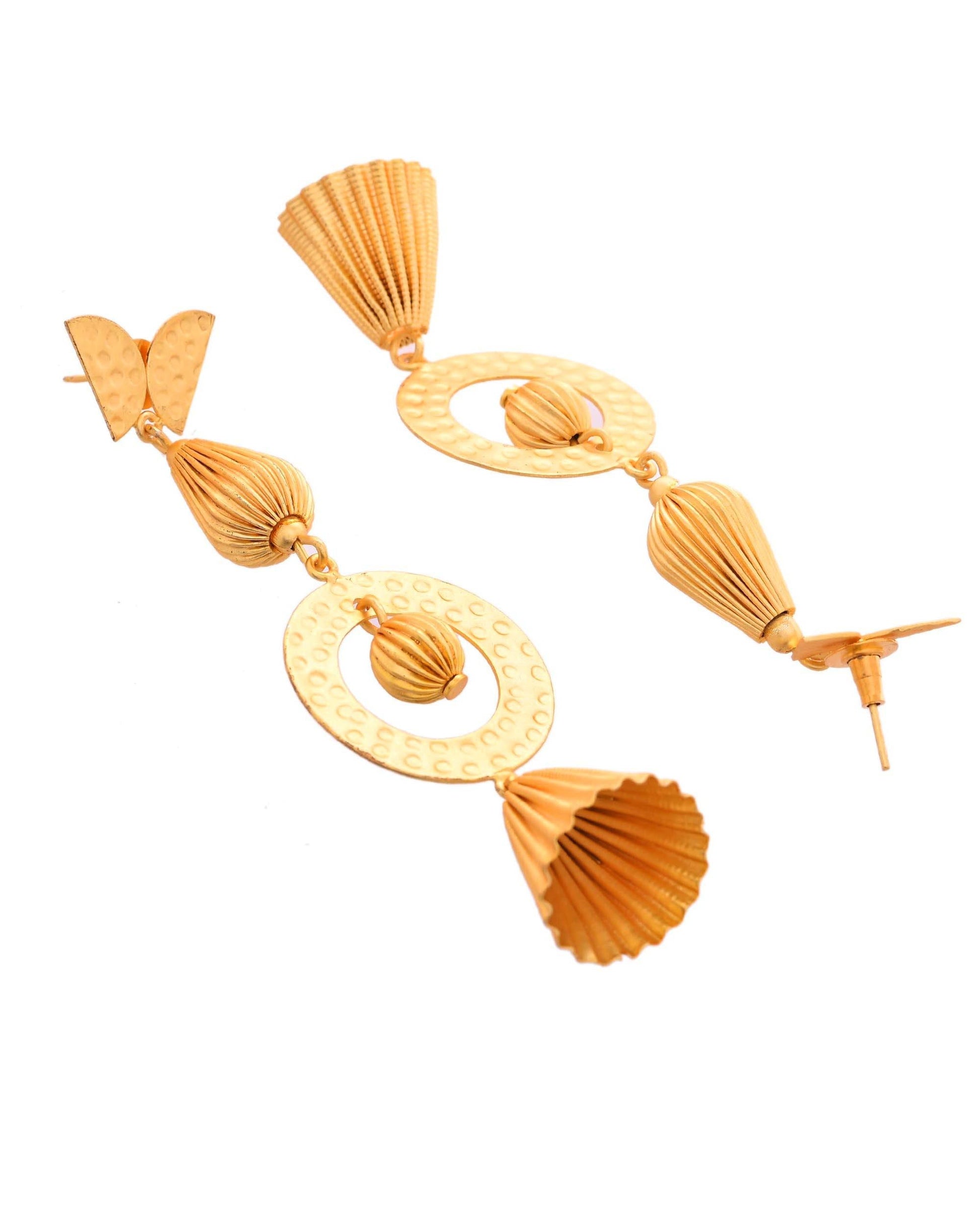 VOJ Gold Polished Designer Anti Tarnish Big Drop Earrings - Swadesiicart
