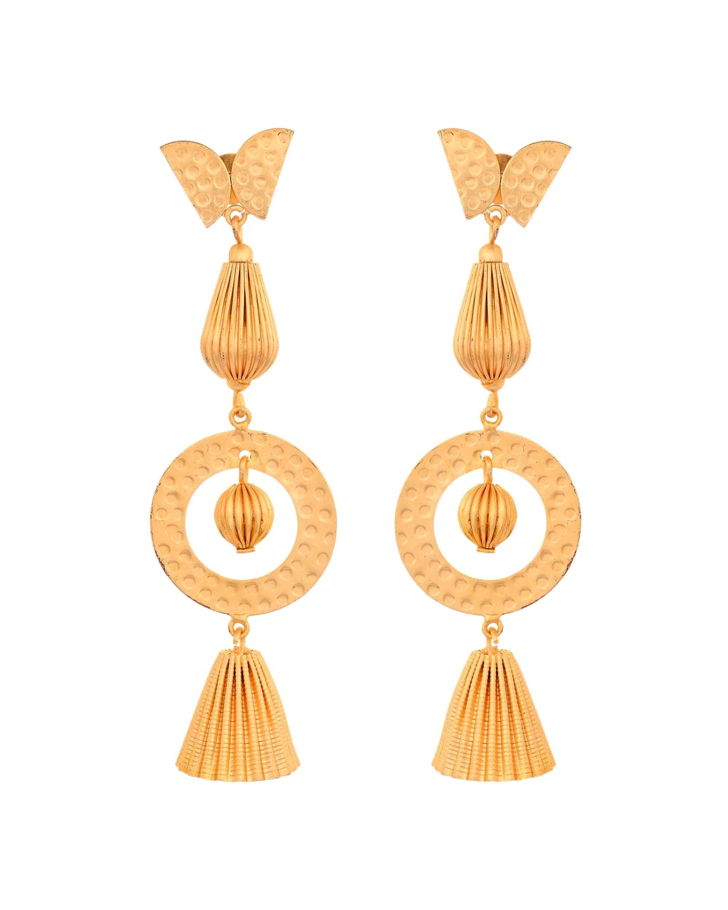 VOJ Gold Polished Designer Anti Tarnish Big Drop Earrings - Swadesiicart