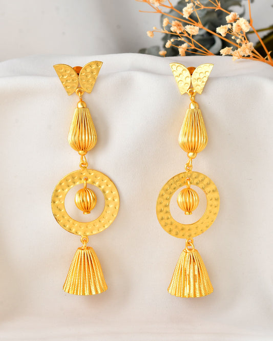 VOJ Gold Polished Designer Anti Tarnish Big Drop Earrings - Swadesiicart