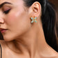 VOJ Gold Polished Teal Stone Studded Floral Stud Earrings - Swadesiicart