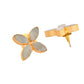 VOJ Gold Polished Teal Stone Studded Floral Stud Earrings - Swadesiicart