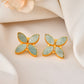 VOJ Gold Polished Teal Stone Studded Floral Stud Earrings - Swadesiicart