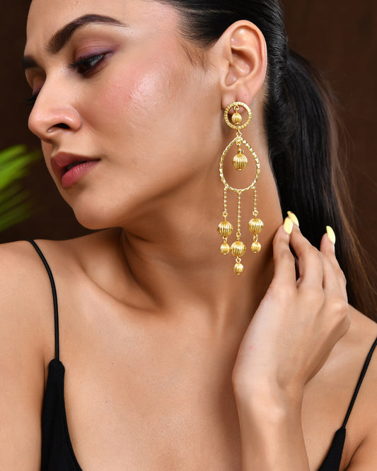VOJ Gold Polished Elegant Anti Tarnish Big Drop Earrings - Swadesiicart