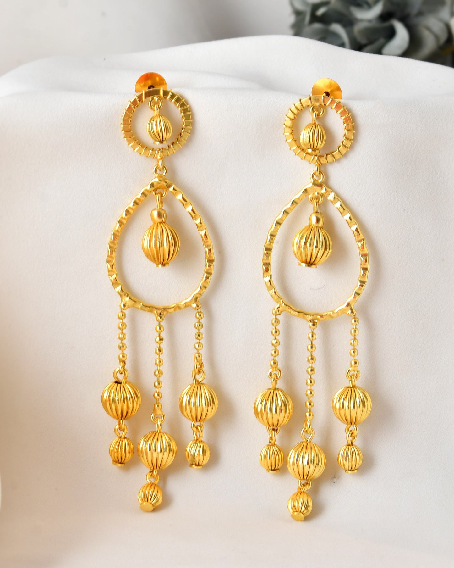 VOJ Gold Polished Elegant Anti Tarnish Big Drop Earrings - Swadesiicart