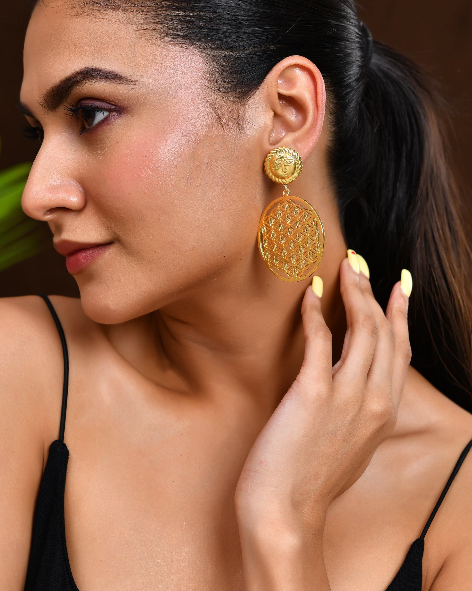 VOJ Gold Polished Hand Crafted Anti Tarnish Circular Earrings - Swadesiicart