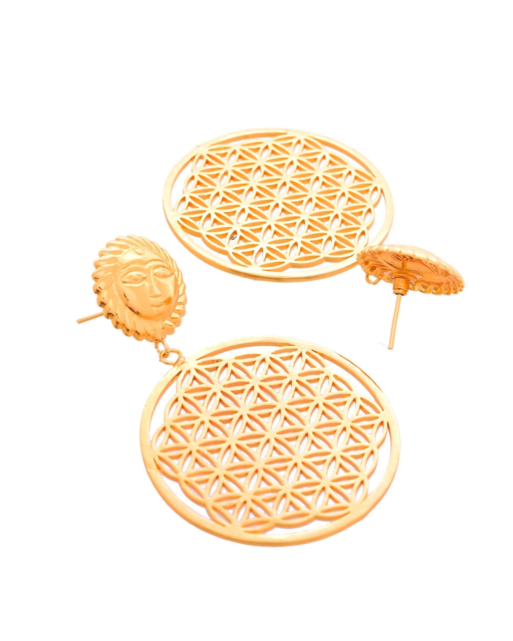 VOJ Gold Polished Hand Crafted Anti Tarnish Circular Earrings - Swadesiicart