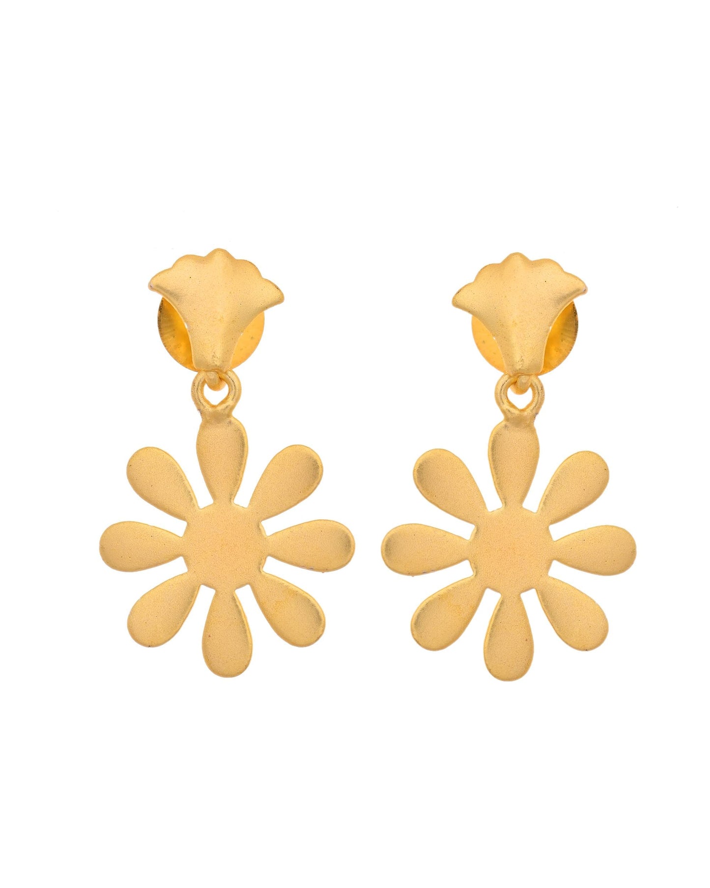VOJ Gold Polished Anti Tarnish Flower Shaped Drop Earrings - Swadesiicart