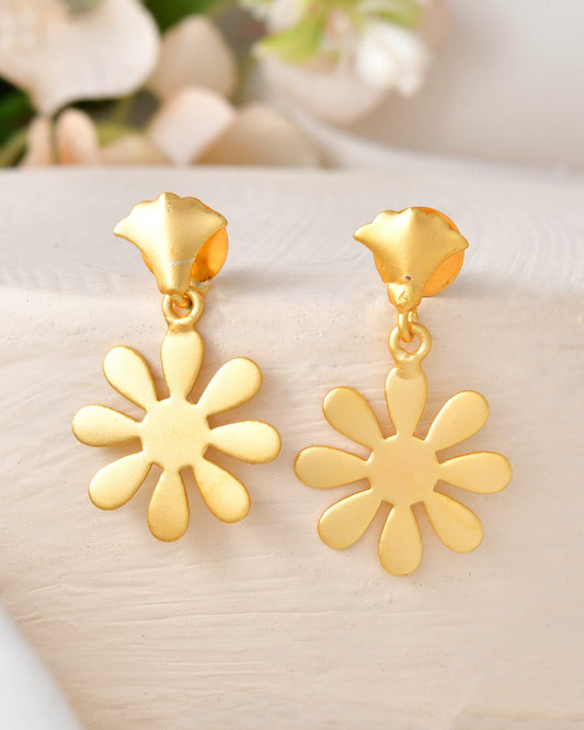 VOJ Gold Polished Anti Tarnish Flower Shaped Drop Earrings - Swadesiicart