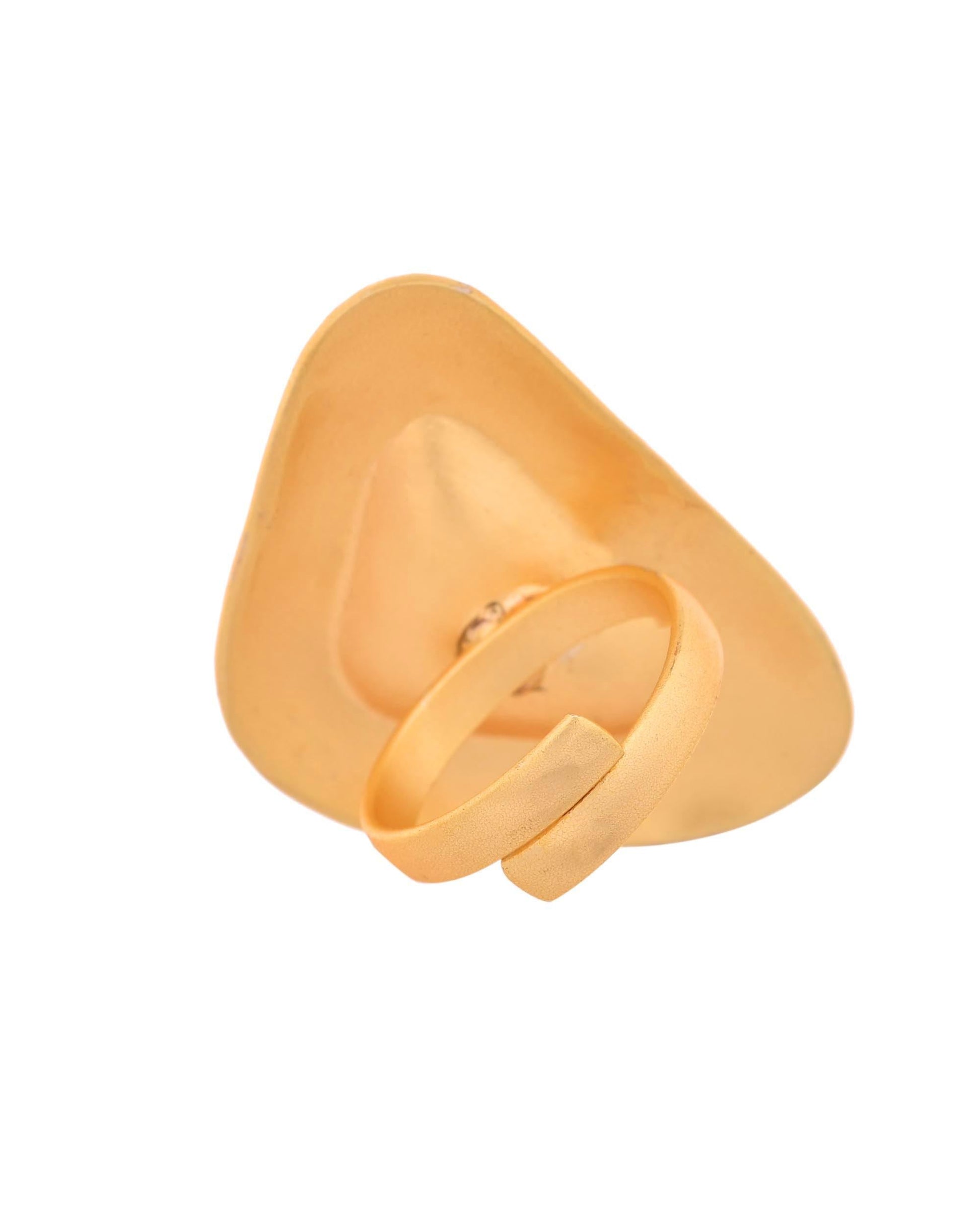 VOJ Gold Polished Geometric Shaped Big Ring | Swadesiicart