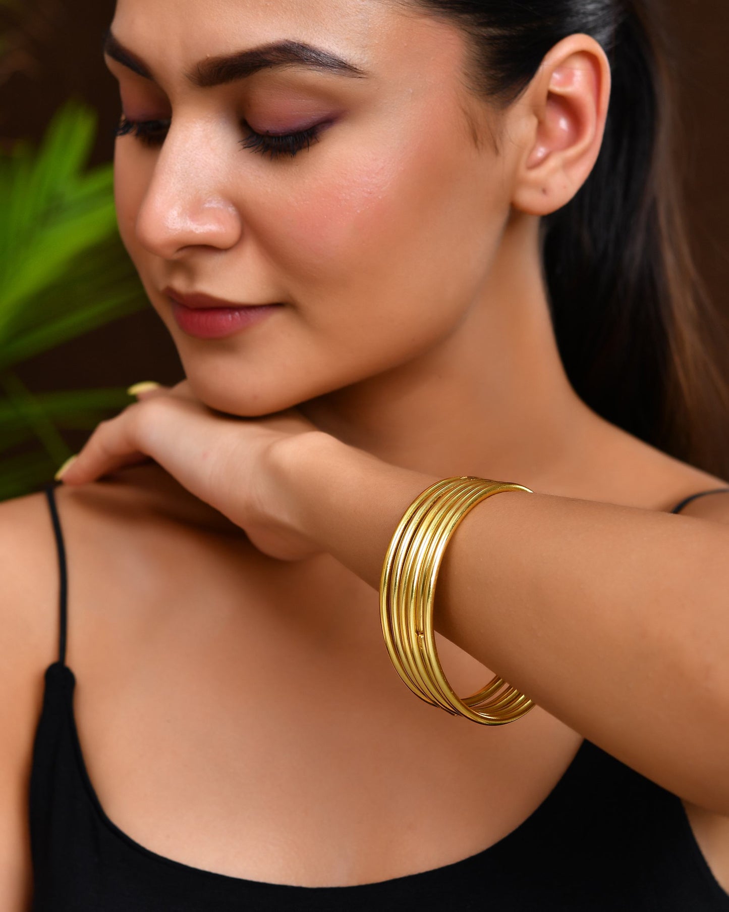 VOJ Set of 6, Gold Polished Anti Tarnish Bangles - Swadesiicart