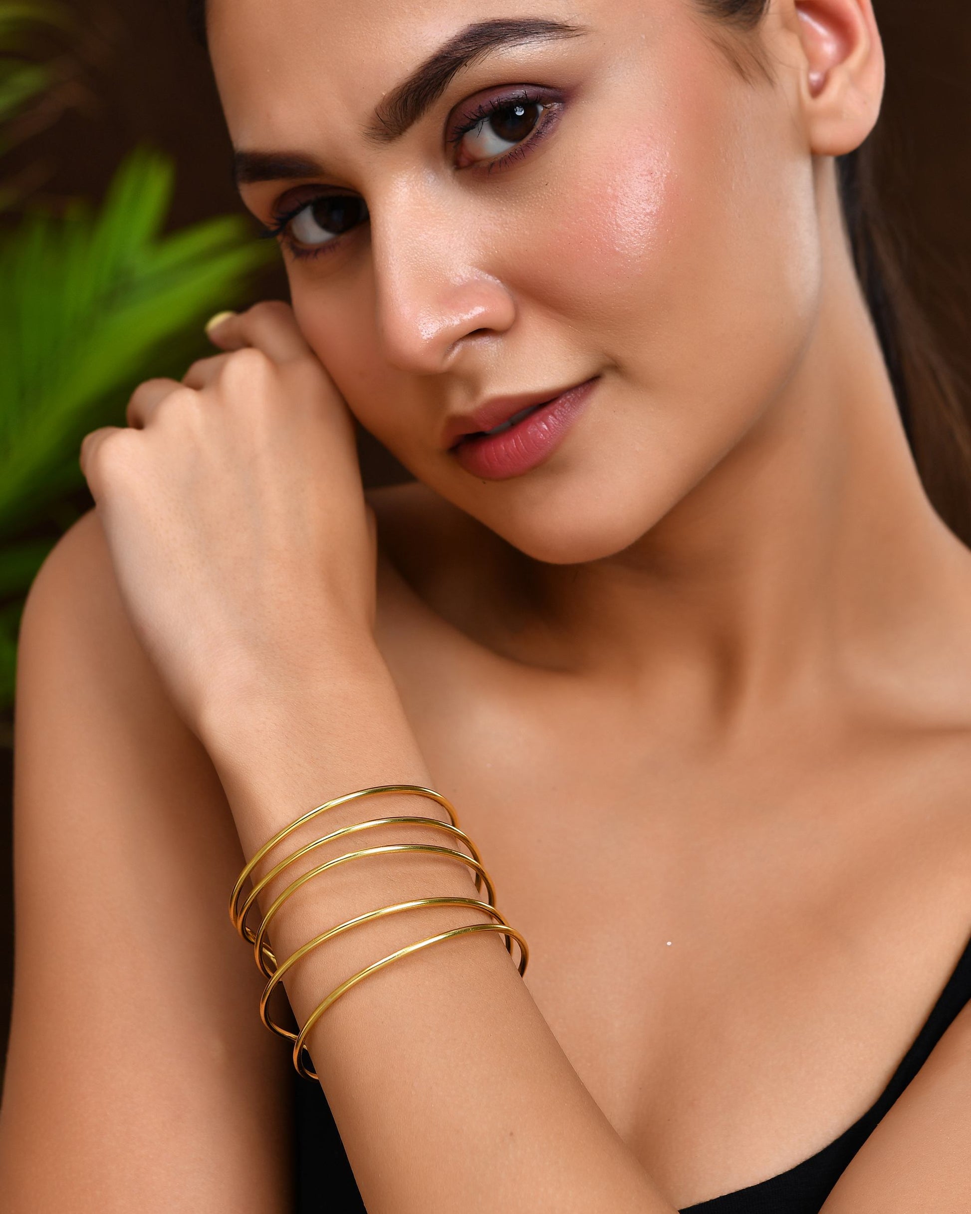 VOJ Gold Polished Elegant Anti Tarnish Multi Layer Bracelet - Swadesiicart