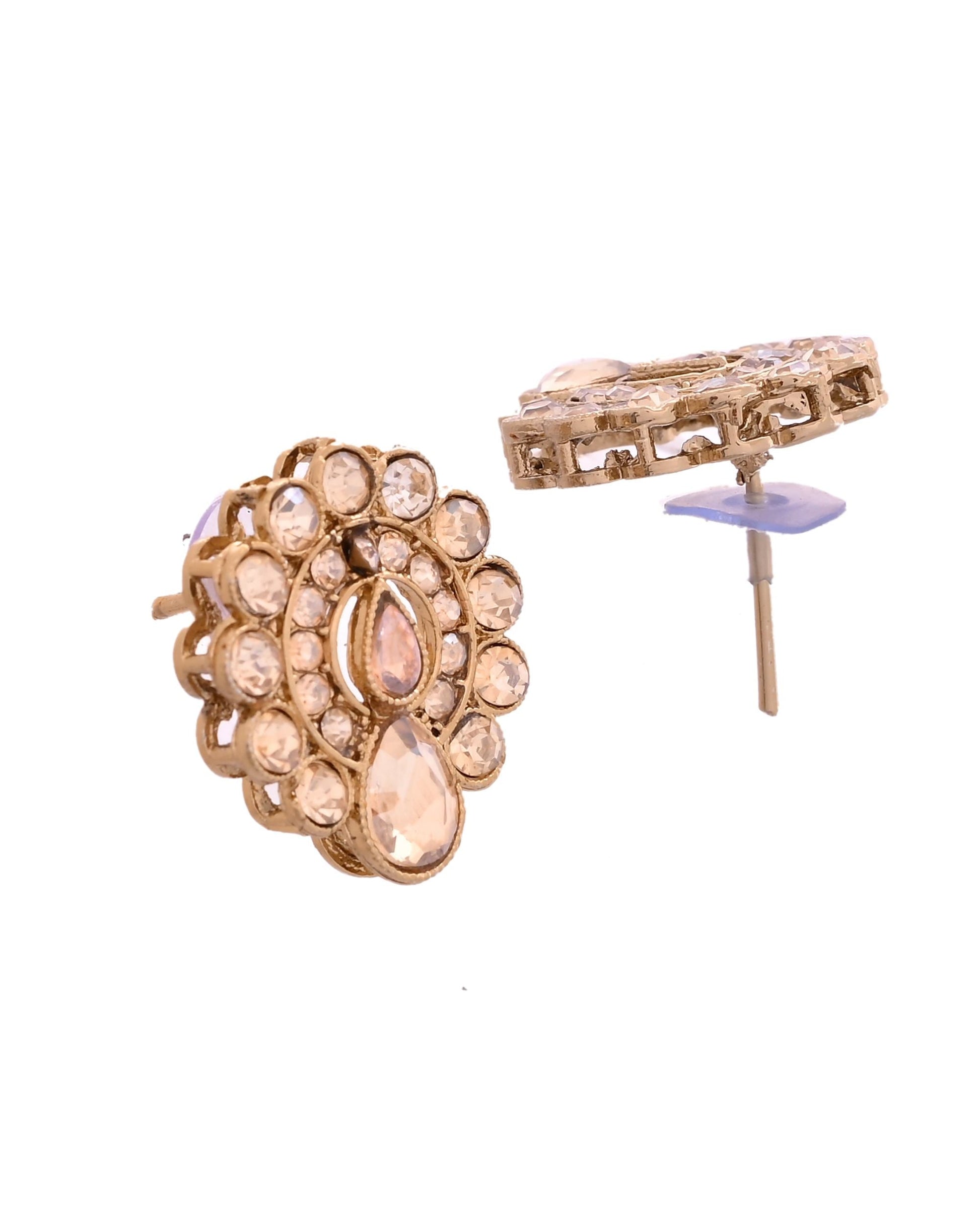 VOJ Copper Plated Stone Studded Circular Shaped Jewellery Set With Maang Tikka - Swadesiicart