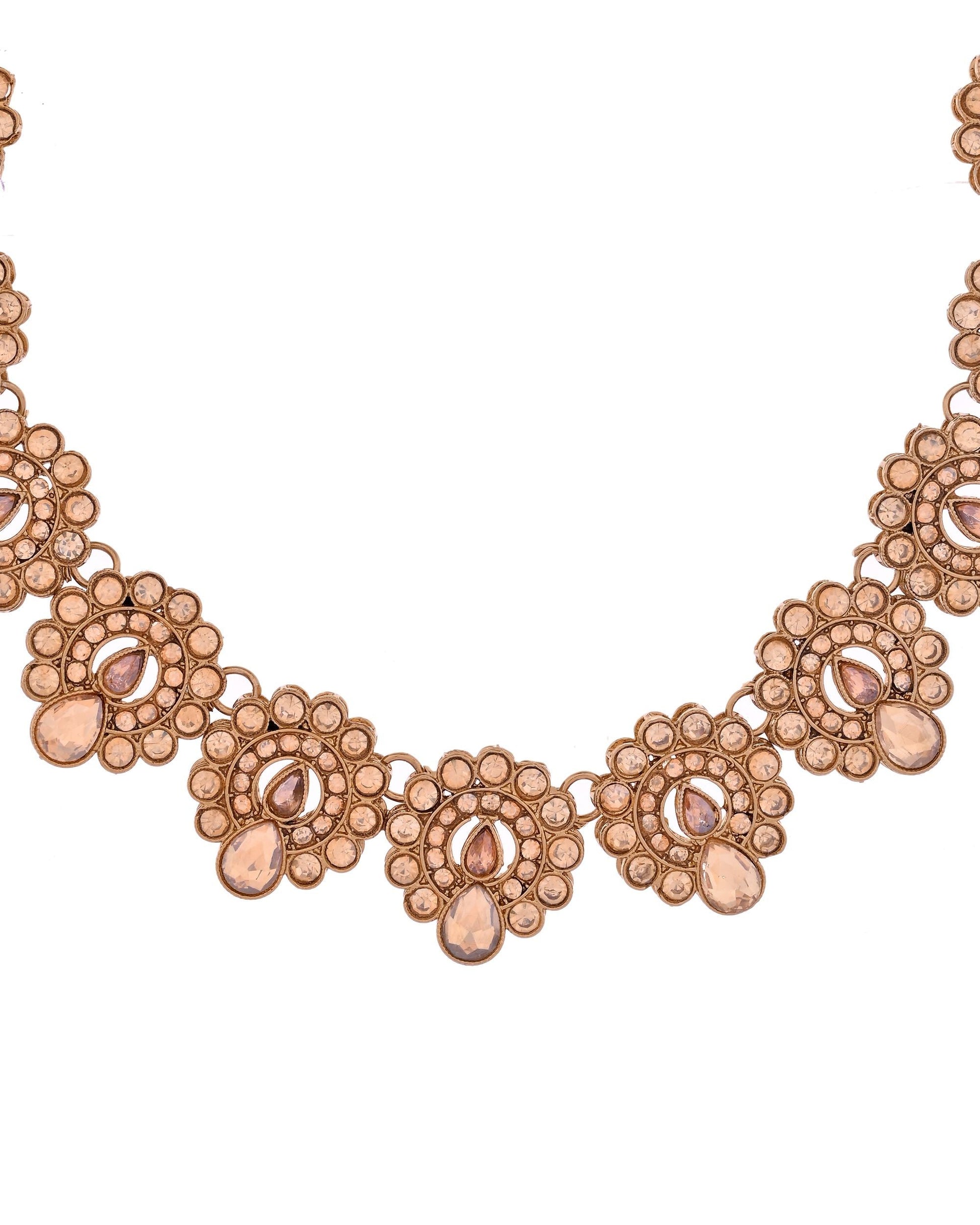 VOJ Copper Plated Stone Studded Circular Shaped Jewellery Set With Maang Tikka - Swadesiicart