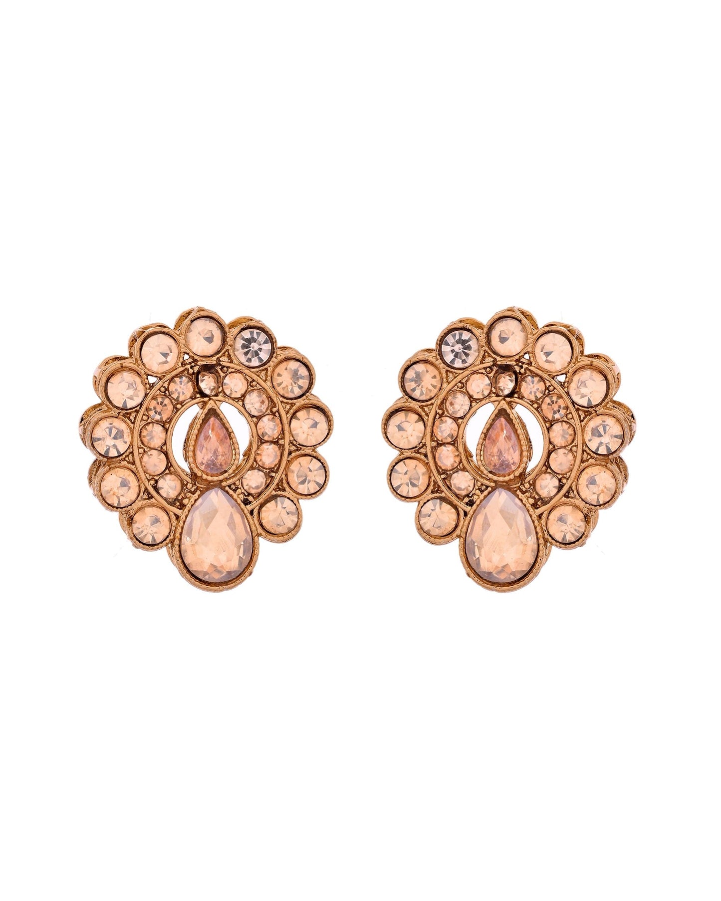 VOJ Copper Plated Stone Studded Circular Shaped Jewellery Set With Maang Tikka - Swadesiicart