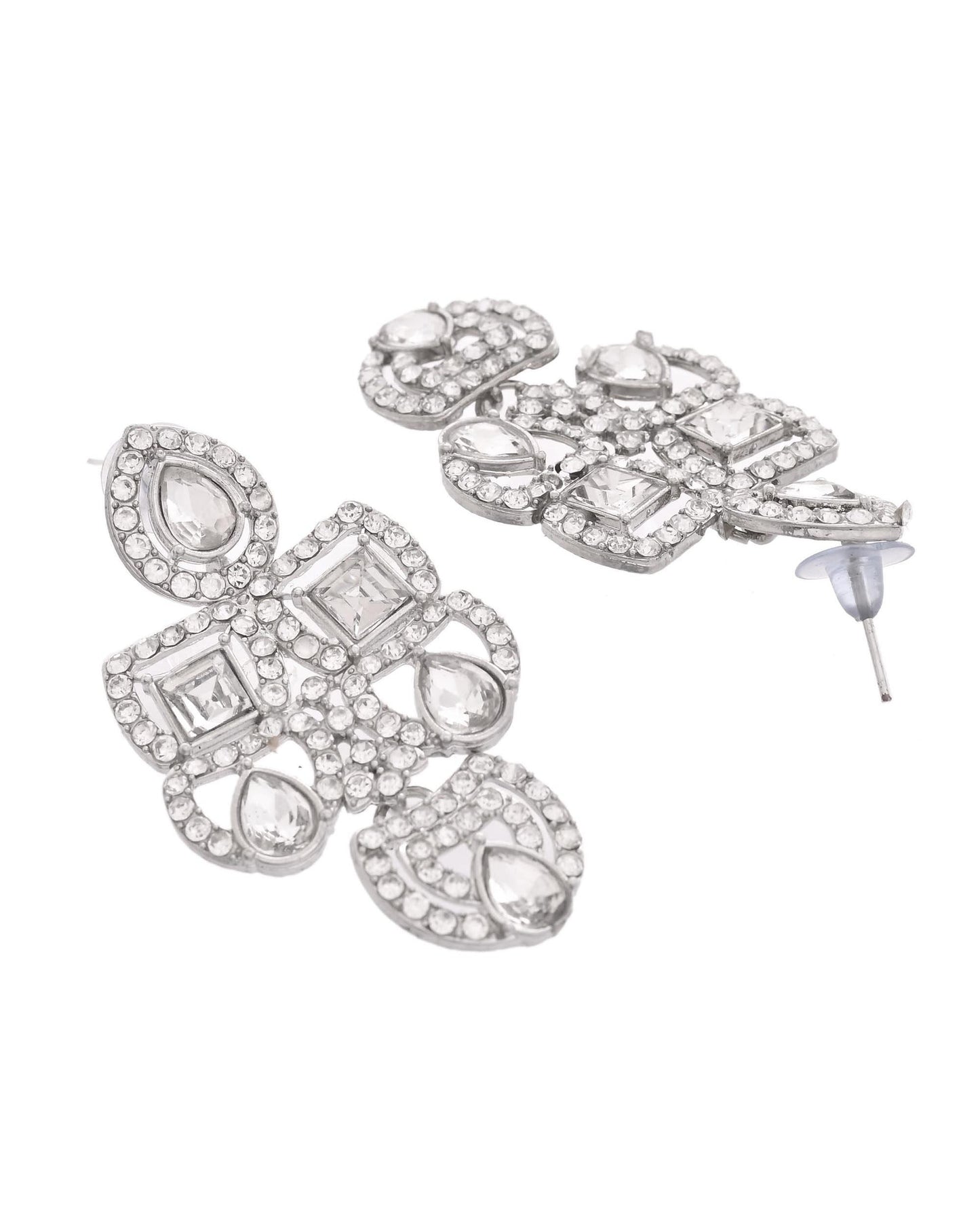 VOJ Silver - Plated American Diamond Studded Jewellery Set - Swadesiicart