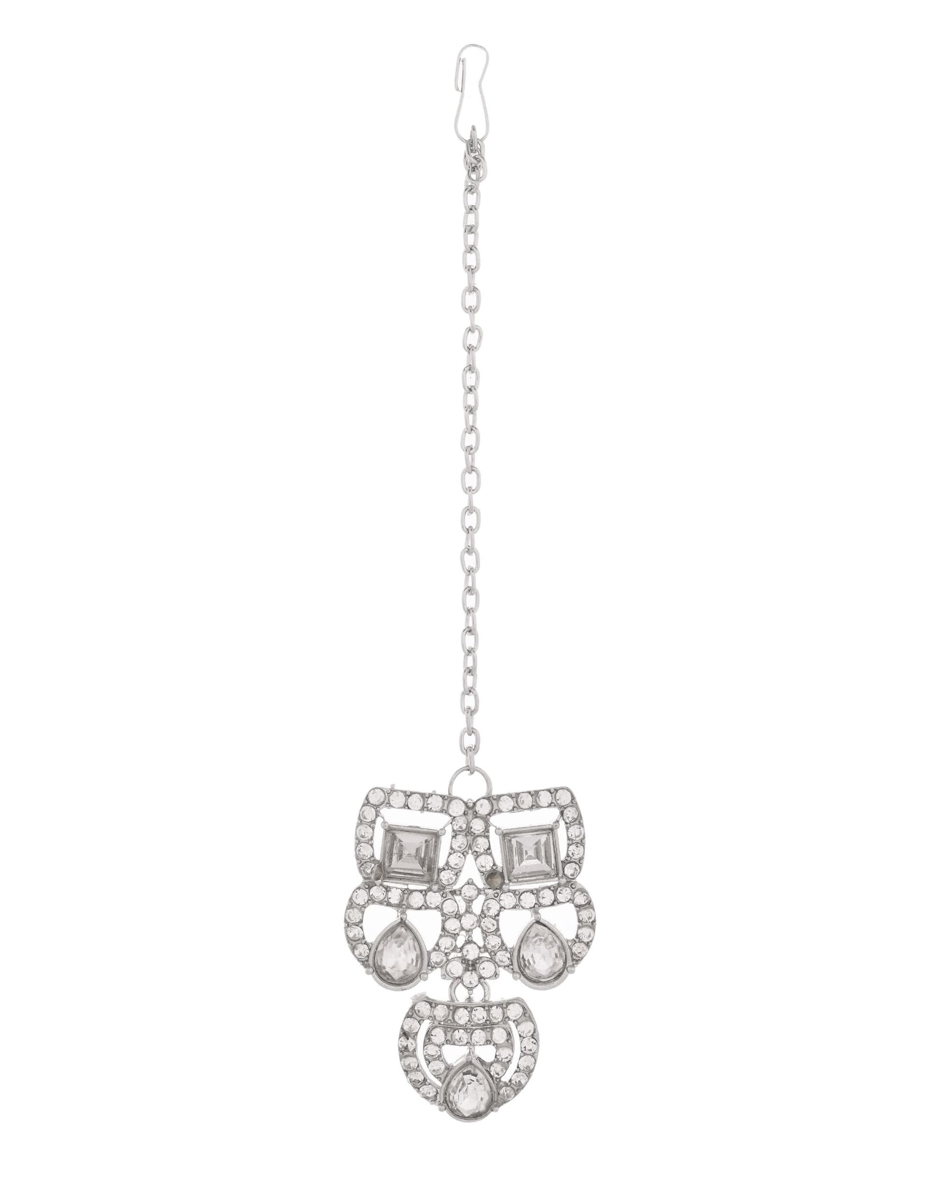 VOJ Silver - Plated American Diamond Studded Jewellery Set - Swadesiicart