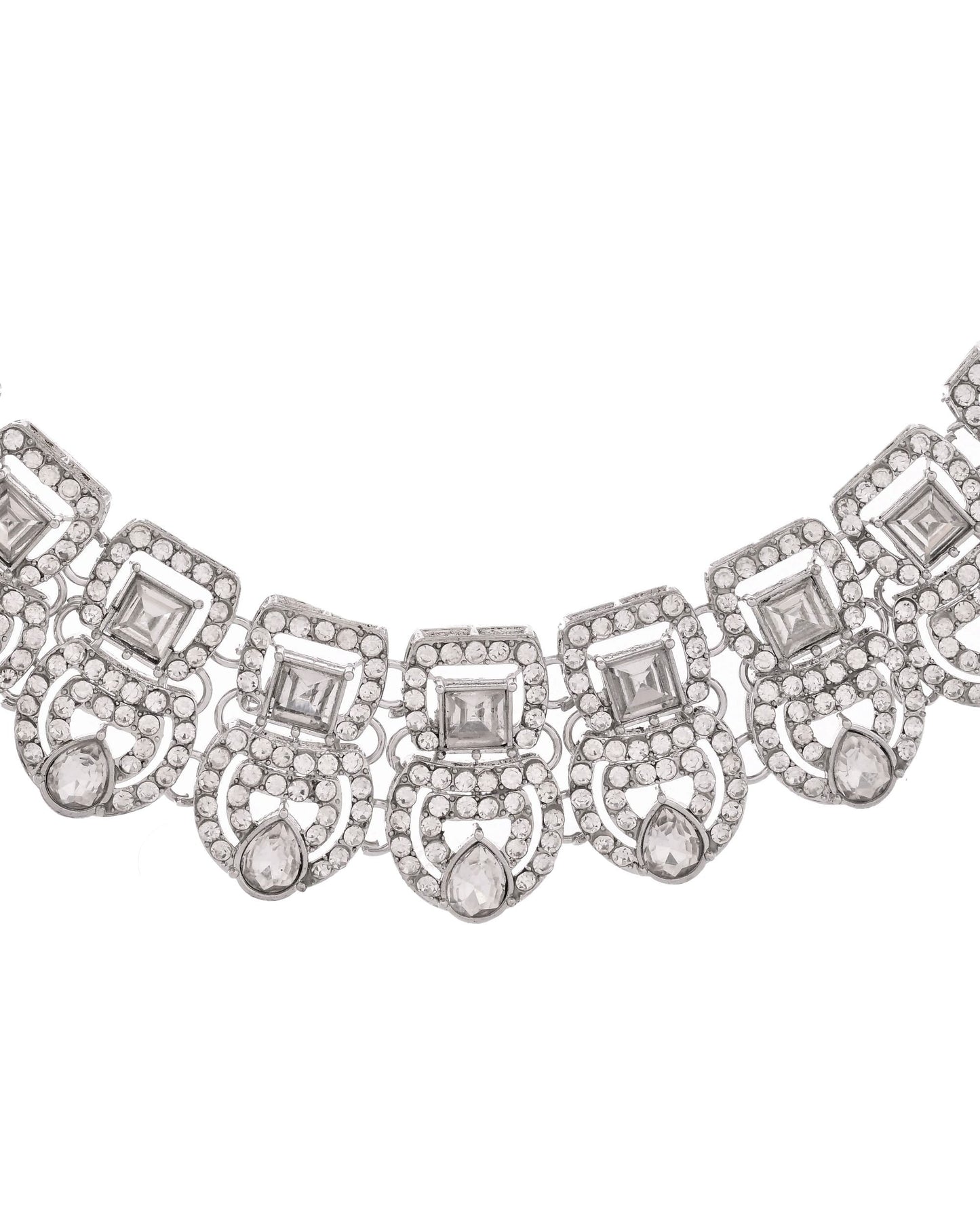 VOJ Silver - Plated American Diamond Studded Jewellery Set - Swadesiicart