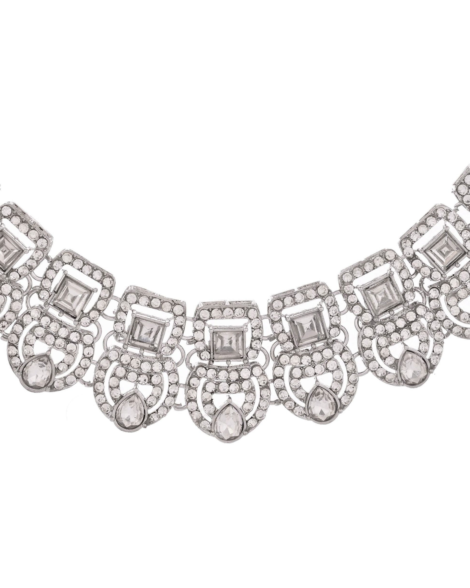 VOJ Silver - Plated American Diamond Studded Jewellery Set - Swadesiicart