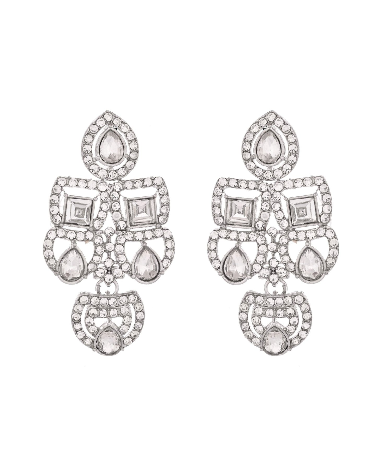 VOJ Silver - Plated American Diamond Studded Jewellery Set - Swadesiicart