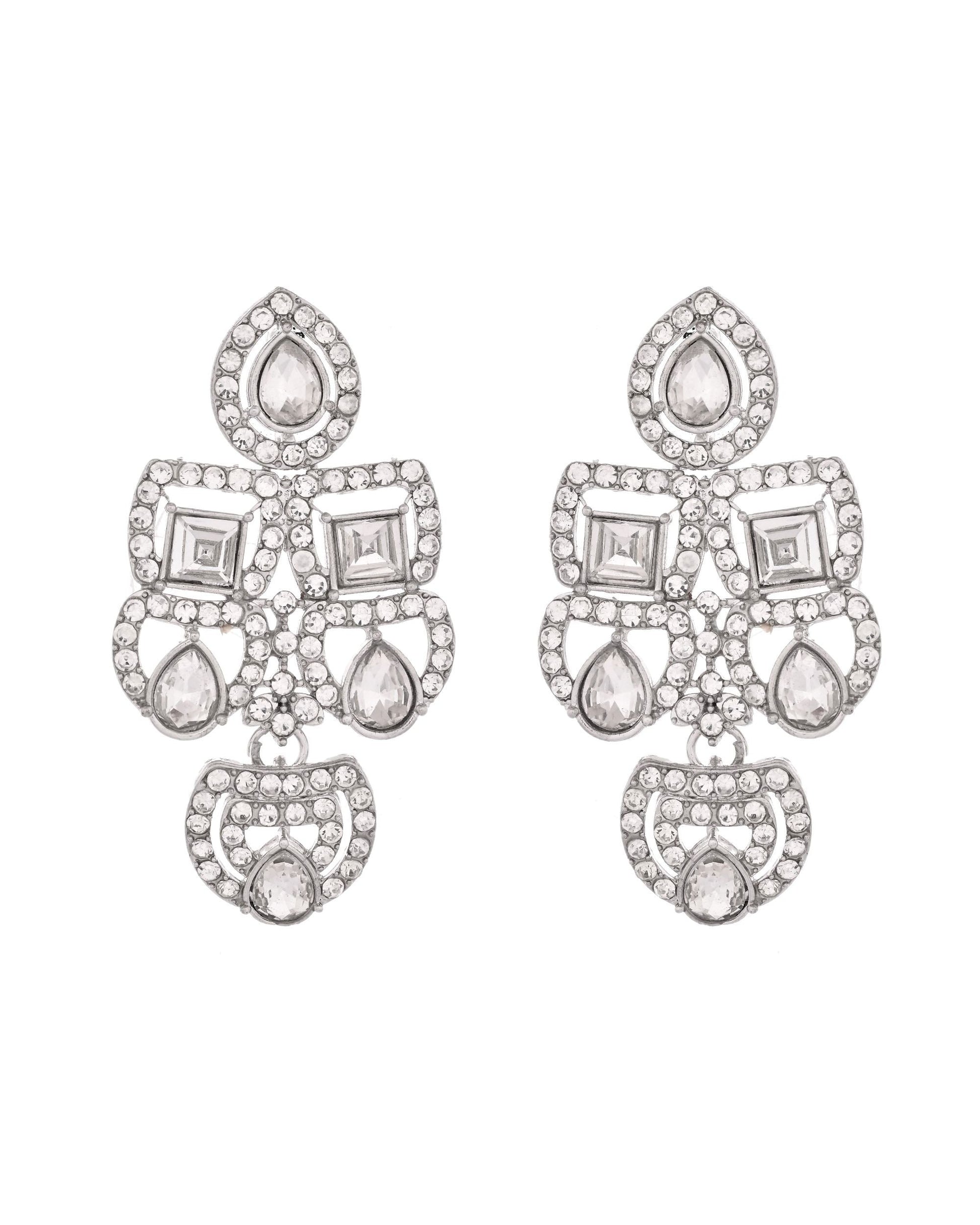 VOJ Silver - Plated American Diamond Studded Jewellery Set - Swadesiicart