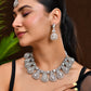 VOJ Silver-Plated CZ Studded Jewellery Set With Maang Tikka - Swadesiicart