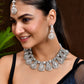 VOJ Silver-Plated CZ Studded Jewellery Set With Maang Tikka - Swadesiicart