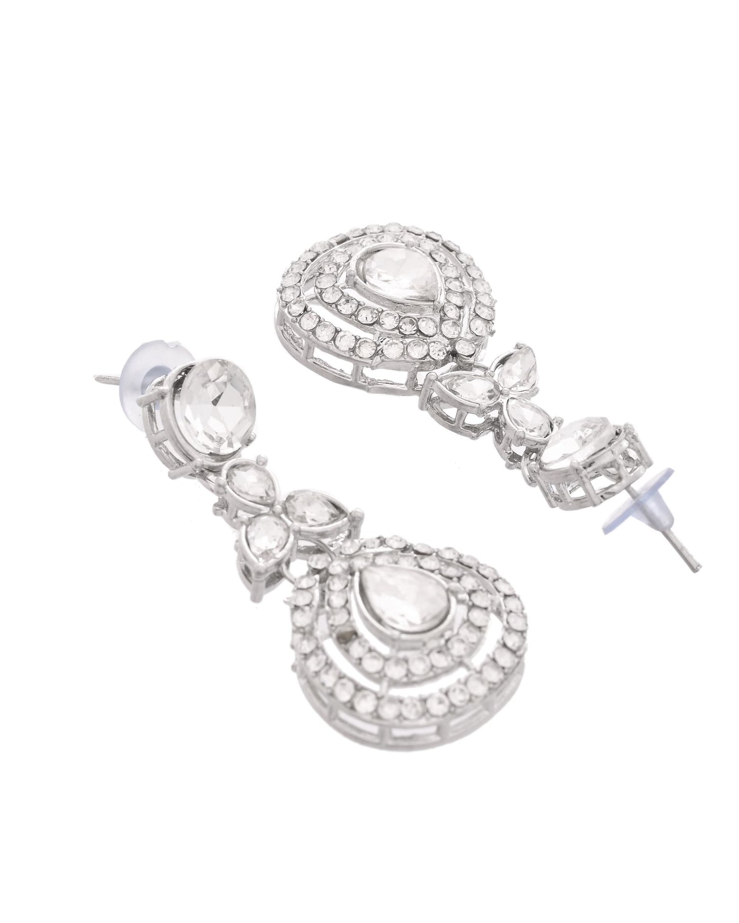 VOJ Silver-Plated CZ Studded Jewellery Set With Maang Tikka - Swadesiicart