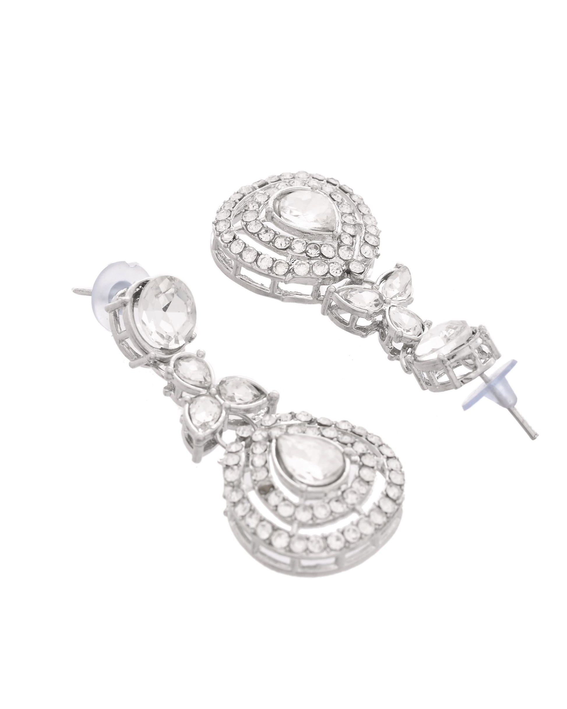 VOJ Silver-Plated CZ Studded Jewellery Set With Maang Tikka - Swadesiicart