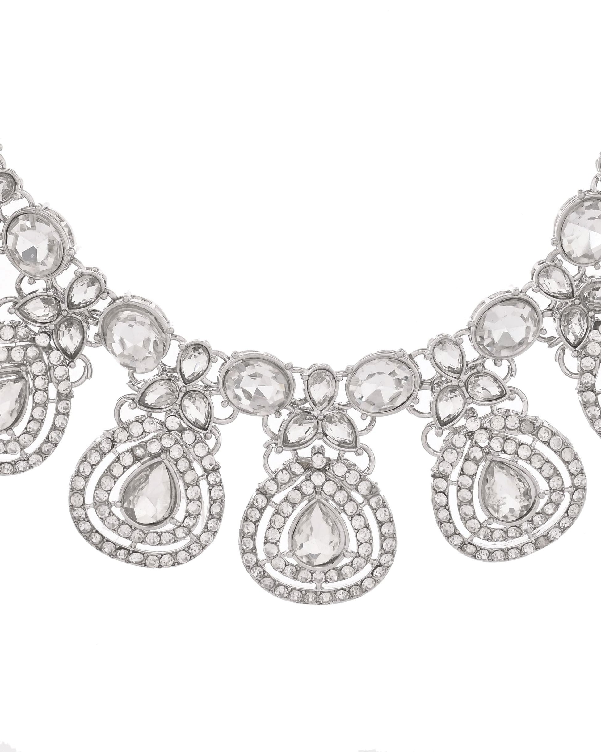 VOJ Silver-Plated CZ Studded Jewellery Set With Maang Tikka - Swadesiicart