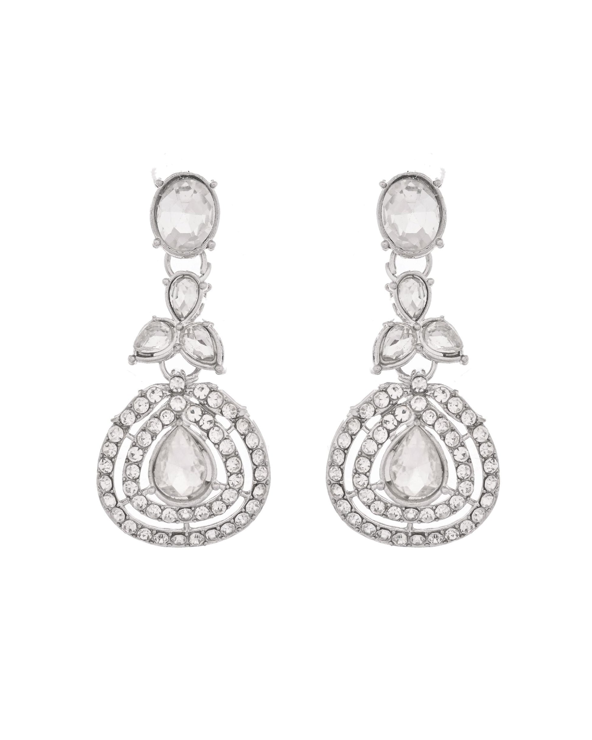 VOJ Silver-Plated CZ Studded Jewellery Set With Maang Tikka - Swadesiicart