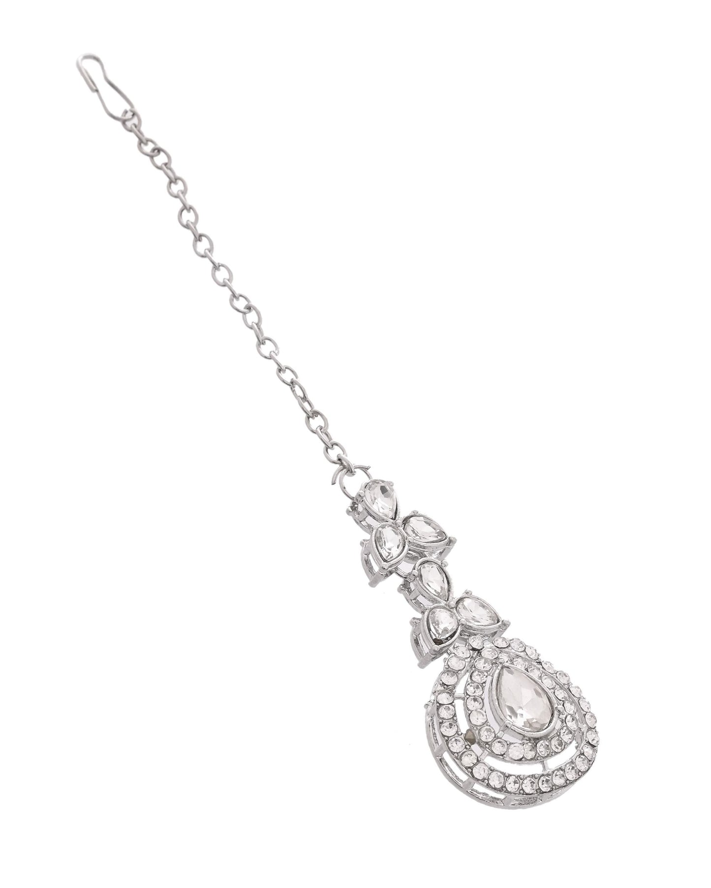 VOJ Silver-Plated CZ Studded Jewellery Set With Maang Tikka - Swadesiicart