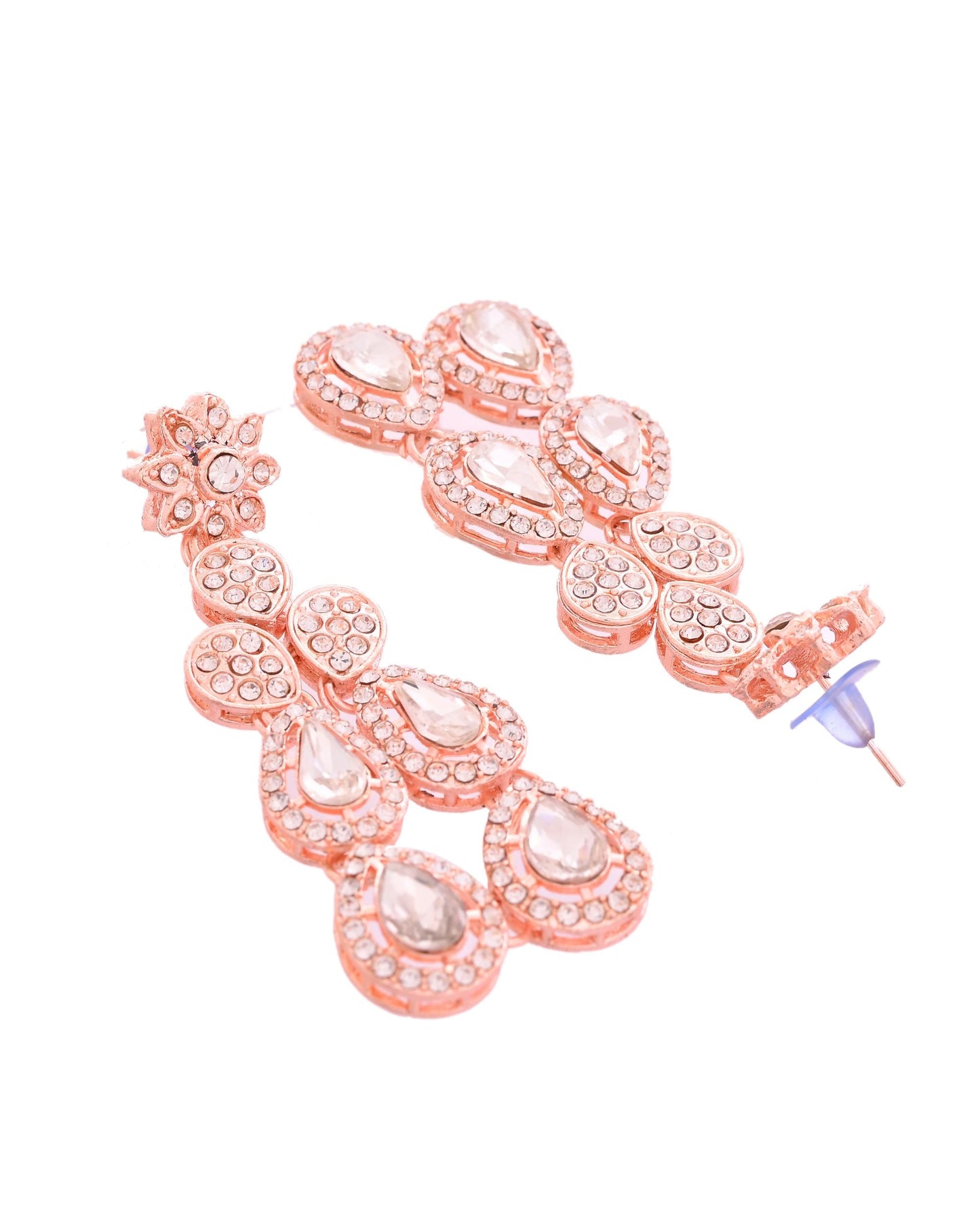 VOJ Rose Gold-Polished CZ Studded Jewellery Set With Maang Tikka - Swadesiicart