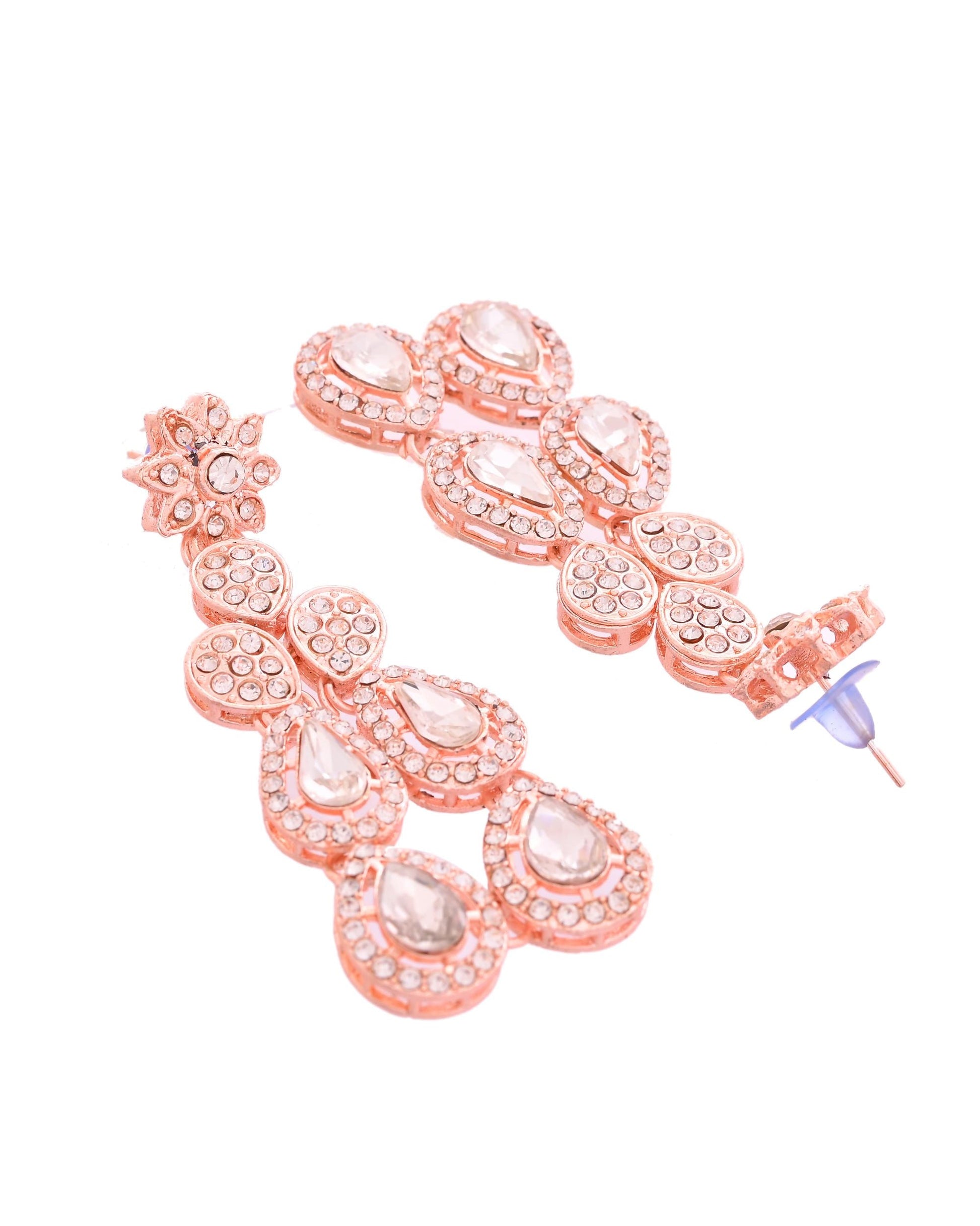 VOJ Rose Gold-Polished CZ Studded Jewellery Set With Maang Tikka - Swadesiicart
