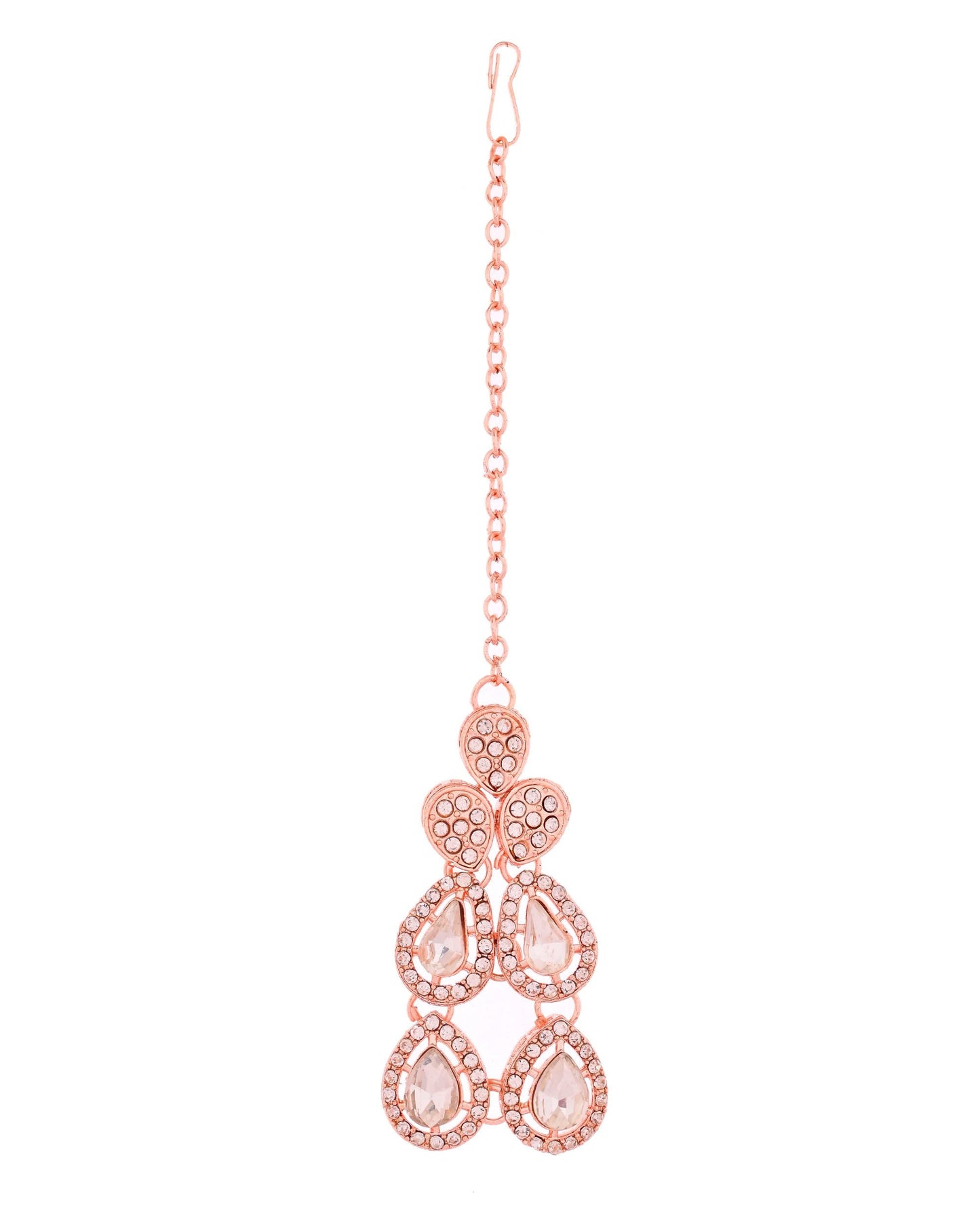 VOJ Rose Gold-Polished CZ Studded Jewellery Set With Maang Tikka - Swadesiicart