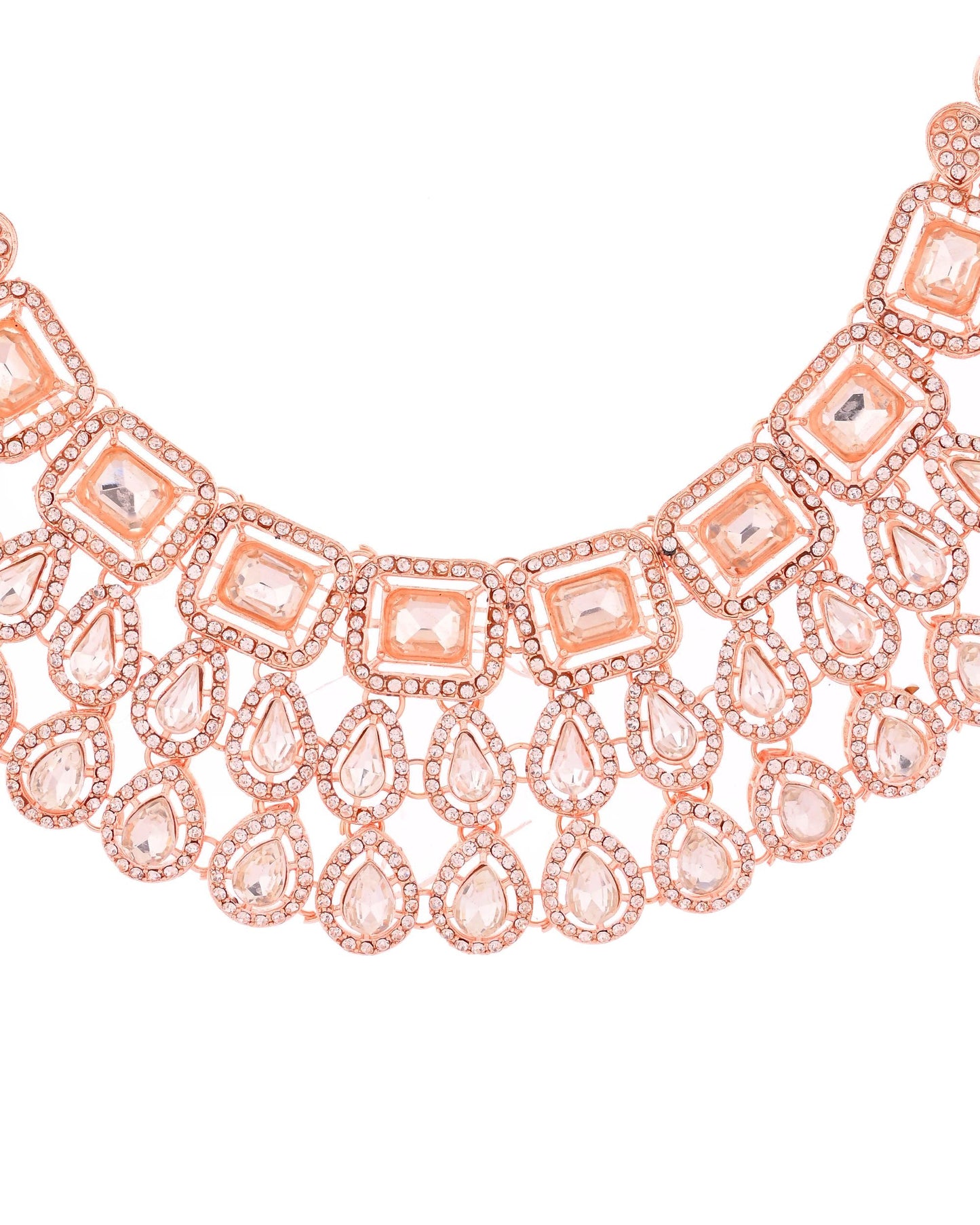 VOJ Rose Gold-Polished CZ Studded Jewellery Set With Maang Tikka - Swadesiicart